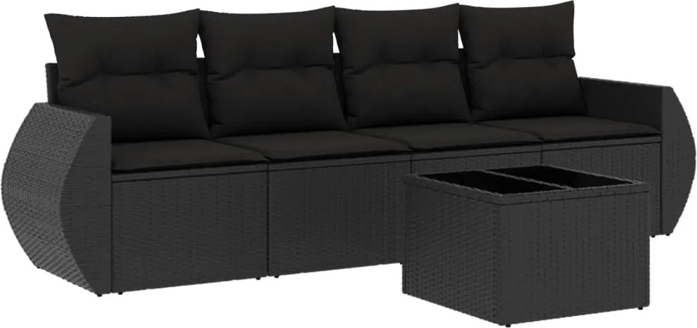 vidaXL Set mobilier de grădină cu perne, 5 piese, negru, poliratan