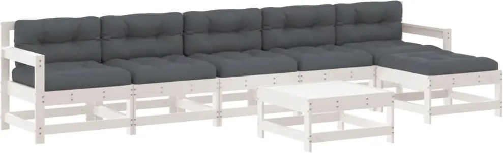 vidaXL Set mobilier de grădină cu perne, 7 piese, alb, lemn masiv