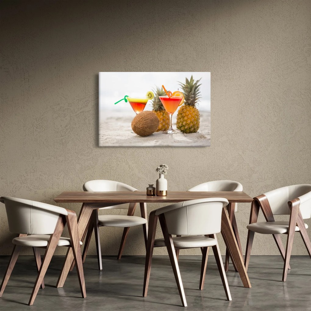 Tablou cu ananas și pahare pe plajă (90x60 cm)
