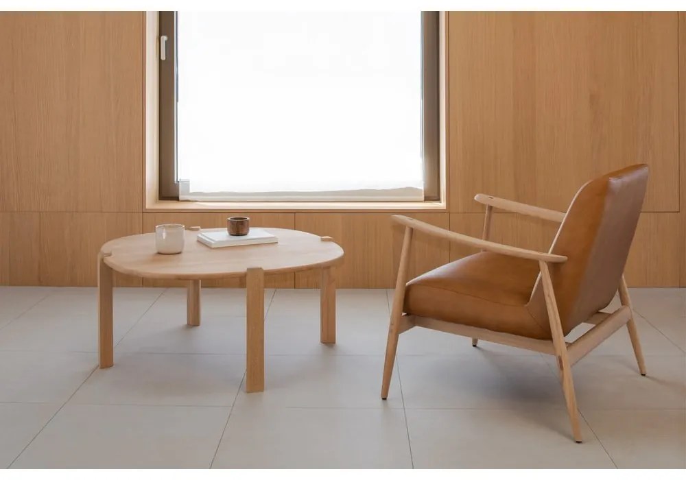 Măsuță de cafea în culoare naturală rotundă din lemn de stejar ø 100 cm Kulin – Gazzda