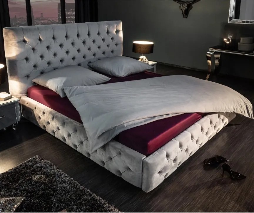 Pat elegant tapitat cu catifea gri, Paris 180x200cm