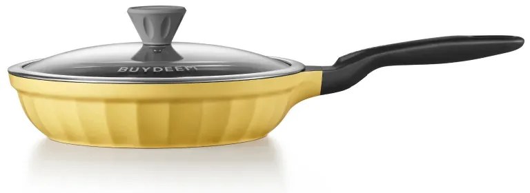 Tigaie BUYDEEM CP151, 25 cm, Capac din sticla, Aluminiu turnat, Fara PFOA, Acoperire antiaderenta, Galben