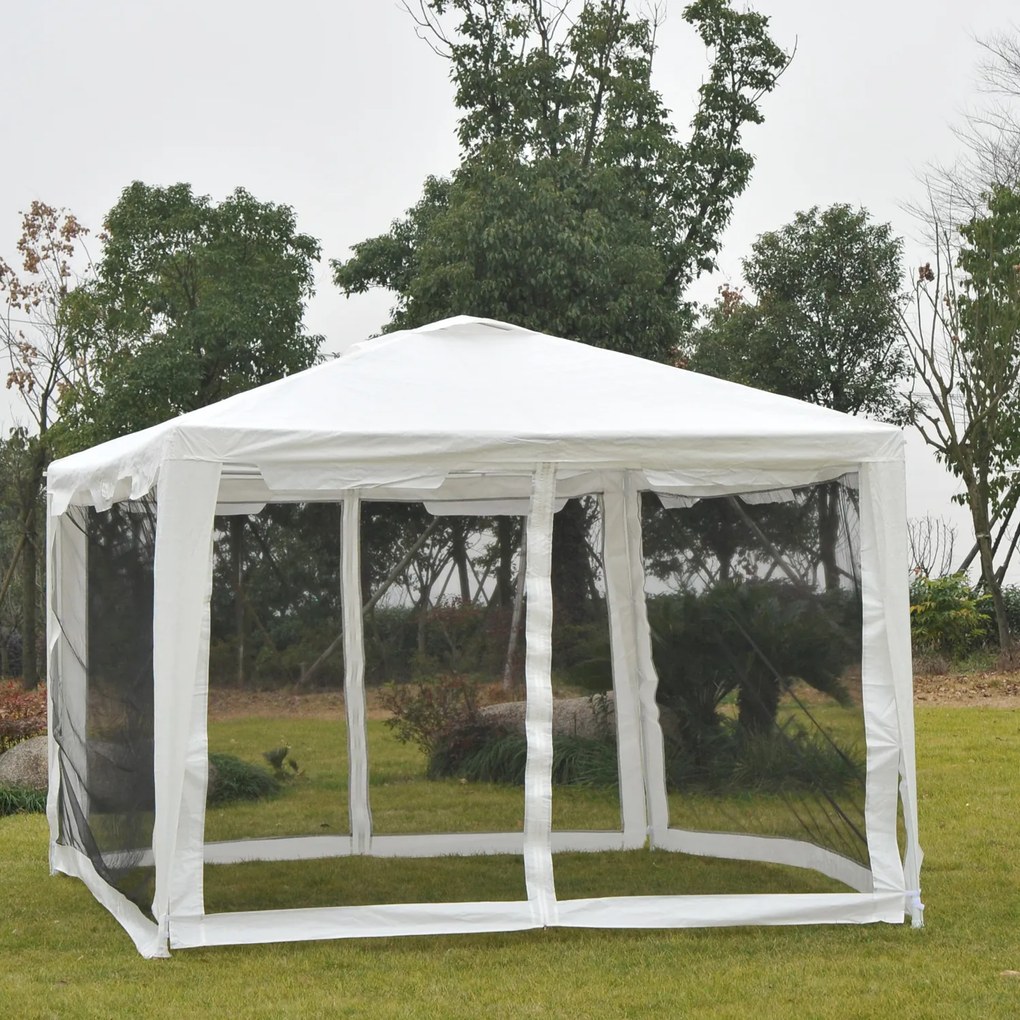 Outsunny Foisor in Tesatura PE cu Plasa de Tantari Alb, 4x3m