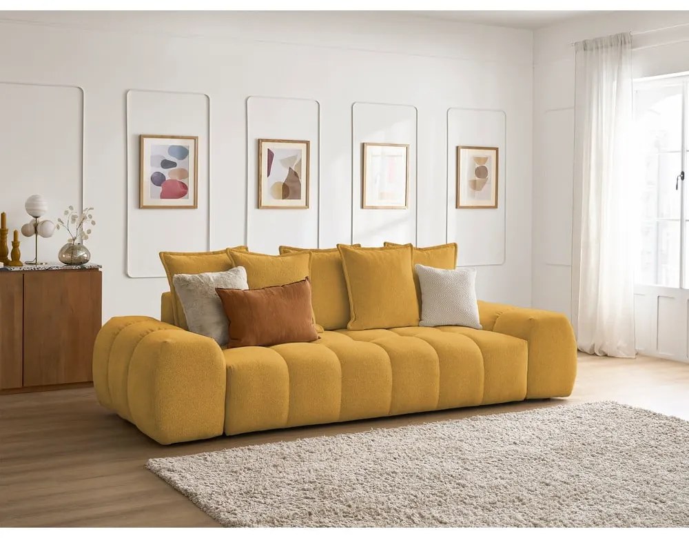 Canapea galben-muștar cu tapițerie din chenille 278 cm Everest – Bobochic Paris