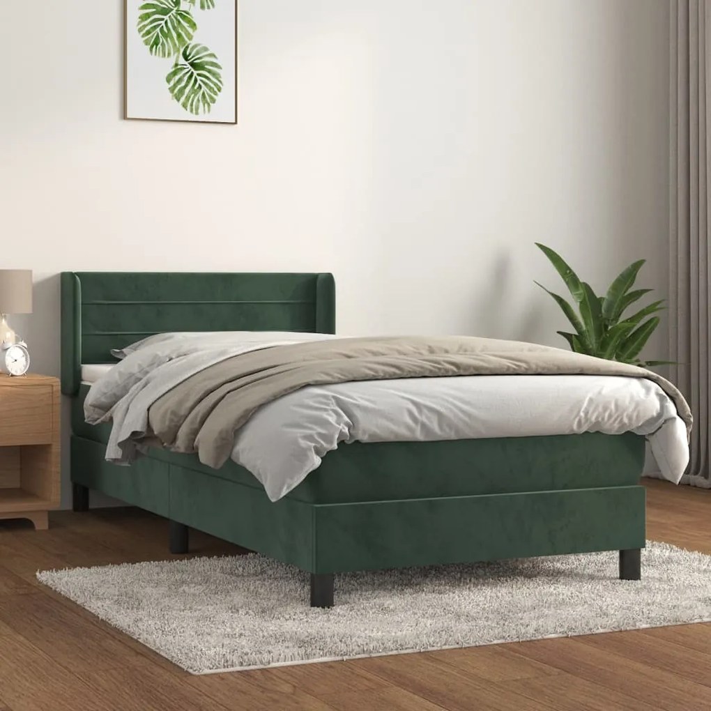 3130988 vidaXL Pat box spring cu saltea, verde închis, 80x200 cm, catifea