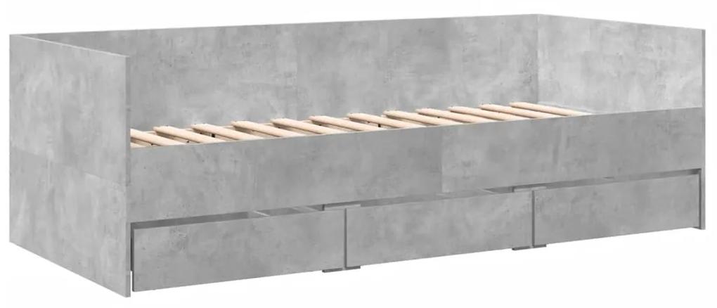 3280814 vidaXL Cadru pat de zi cu sertare gri beton 100x200 cm lemn prelucrat