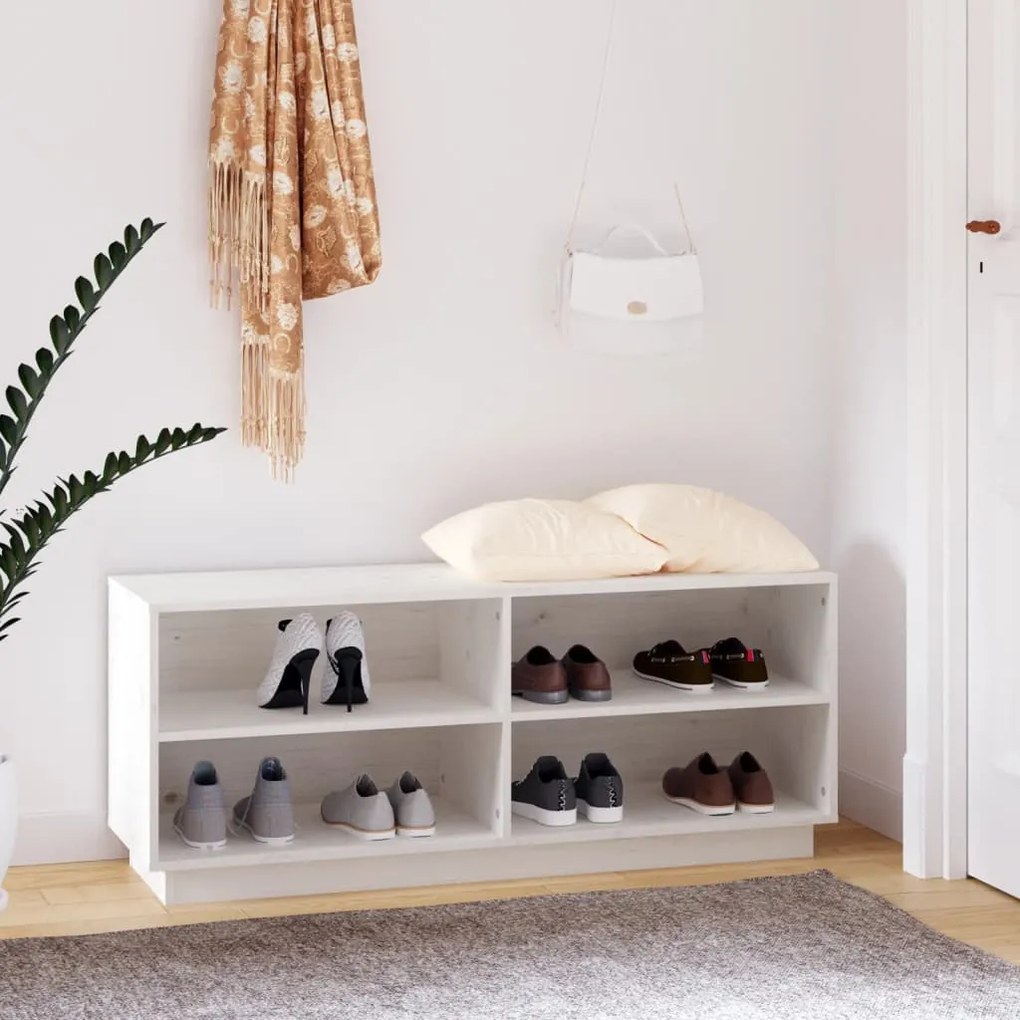vidaXL Pantofar, alb, 110x34x45 cm, lemn masiv de pin