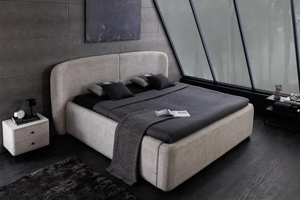 Pat ART DECO 180x200cm greige boucle cu spatiu de depozitare