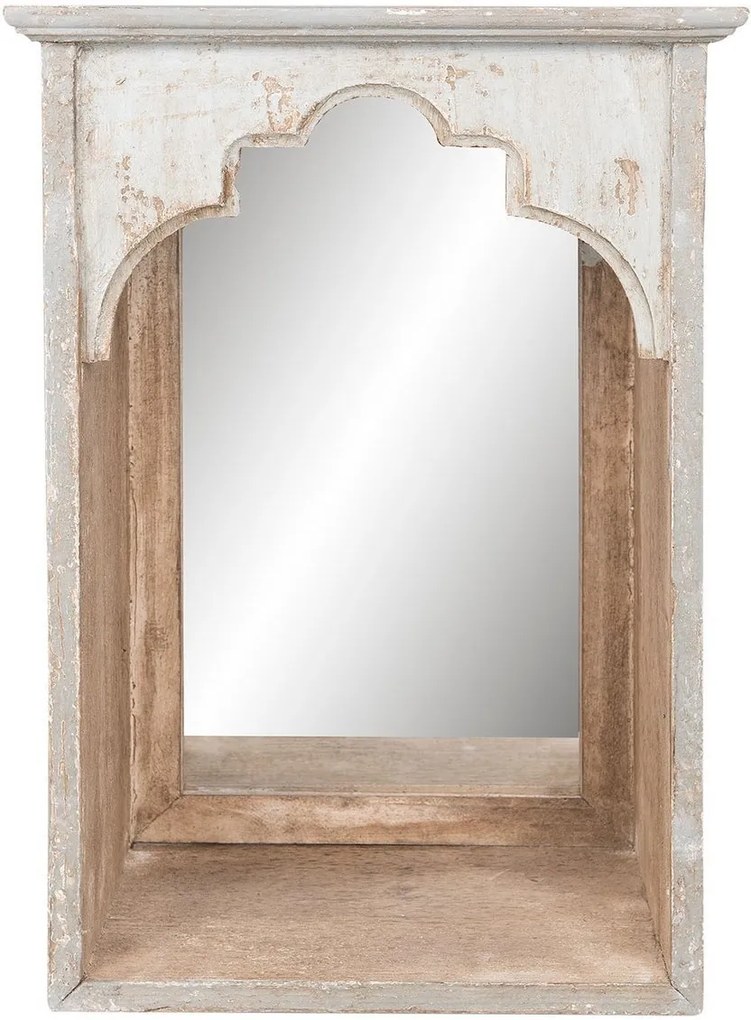 Oglinda de perete cu rama din lemn natur gri antichizat 31 cm x 21 cm x 45 cm