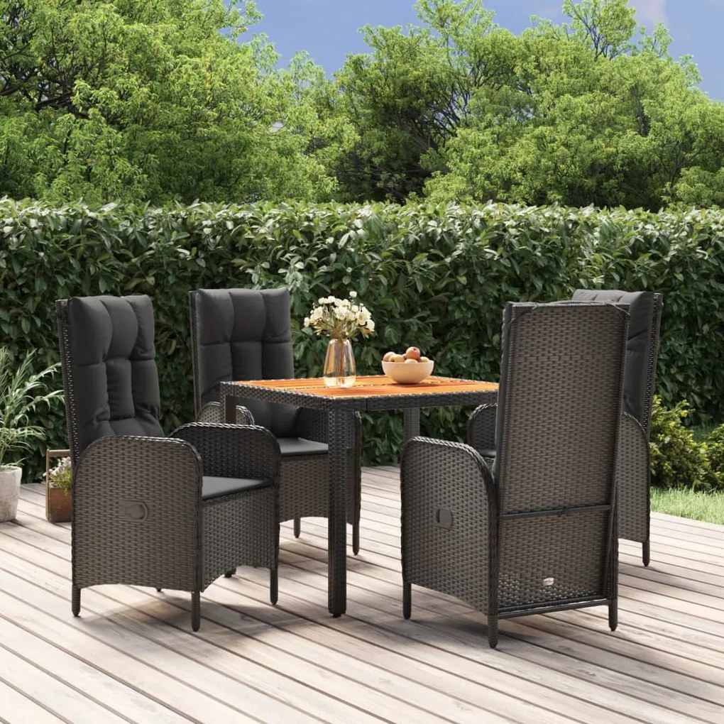 3185069 vidaXL Set mobilier de grădină cu perne, 5 piese, negru, poliratan