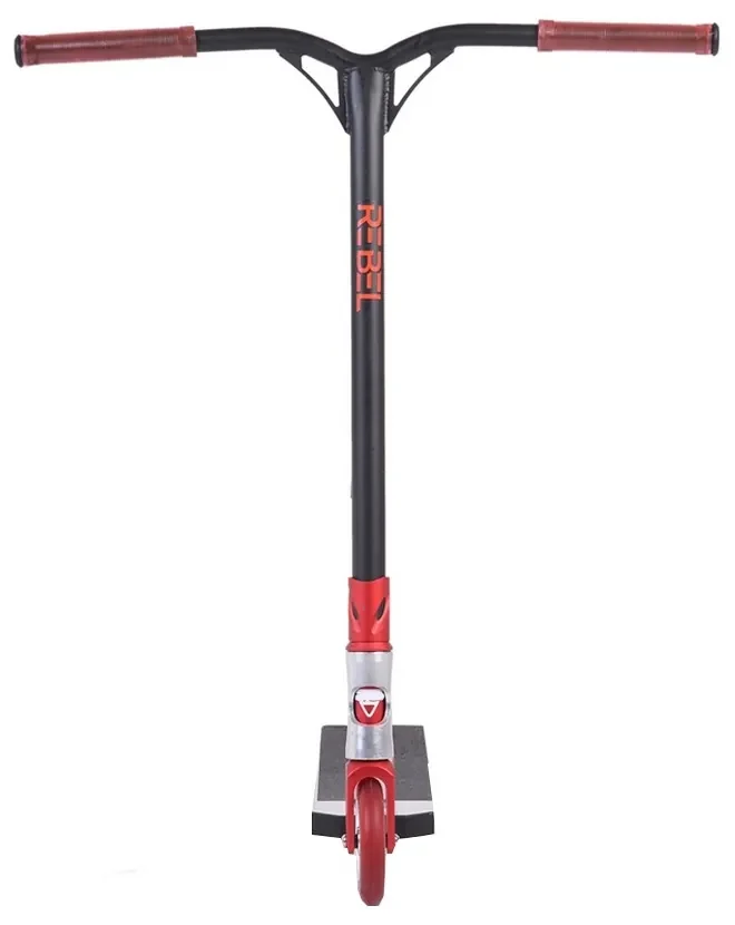 Trotineta Freestyle NOVOKIDS™ Rebel Stunter PRO, Maner 67 cm latime, Max 100 kg, Frana picior, Cadru si roti aluminiu, Diametru roata 120 mm, Rosu