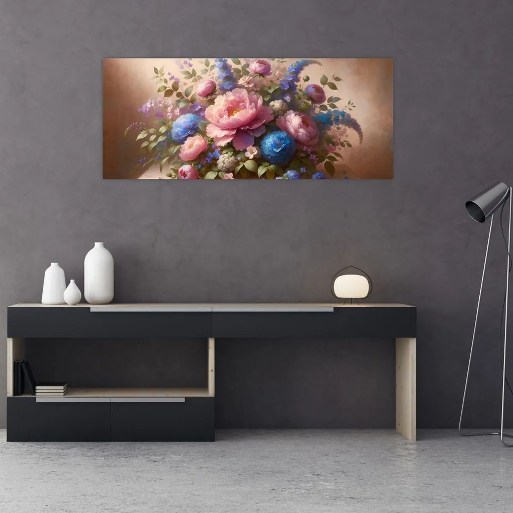 Tablou - Masă plină de flori (120x50 cm)