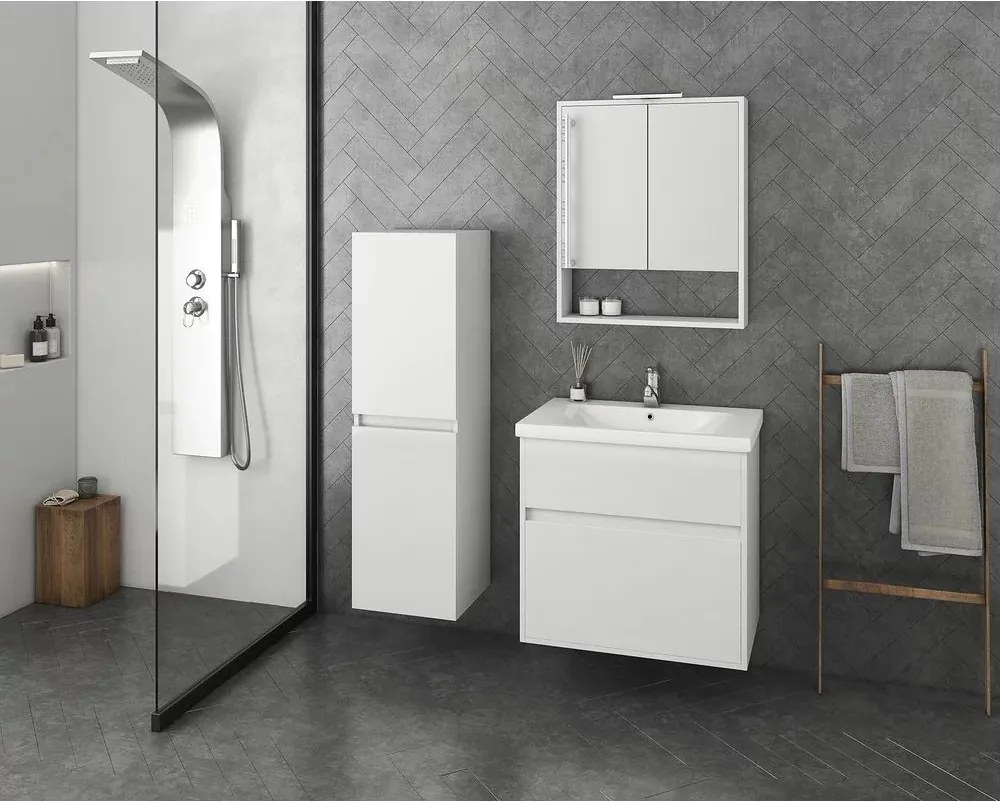 Set dulap baza suspendat alb si lavoar alb Drop Instinct 65 cm