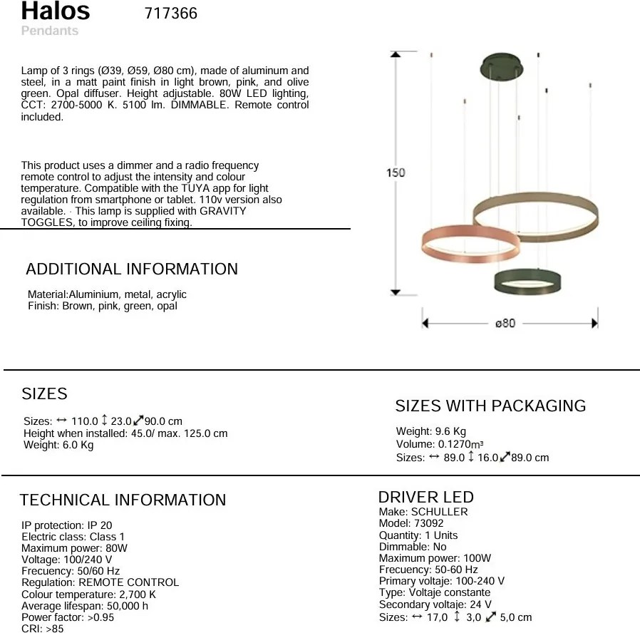 Lustra cu 3 inele colorate LED CCT si telecomanda Halos