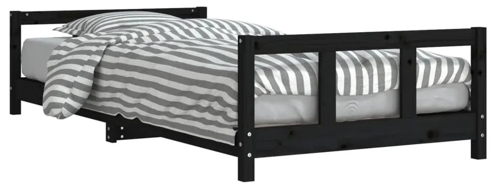 834425 vidaXL Cadru pat pentru copii, negru, 90x200 cm, lemn masiv de pin