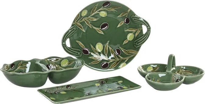 Bol servire aperitive cu 3 compartimente din ceramică, 23,5×23,5×9 cm, „Olivo"