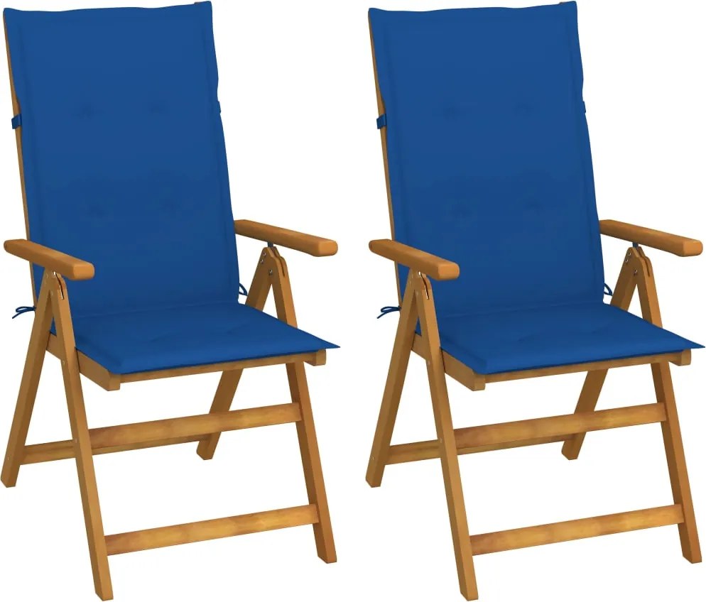 vidaXL Scaune grădină rabatabile cu perne, 2 buc., lemn masiv acacia