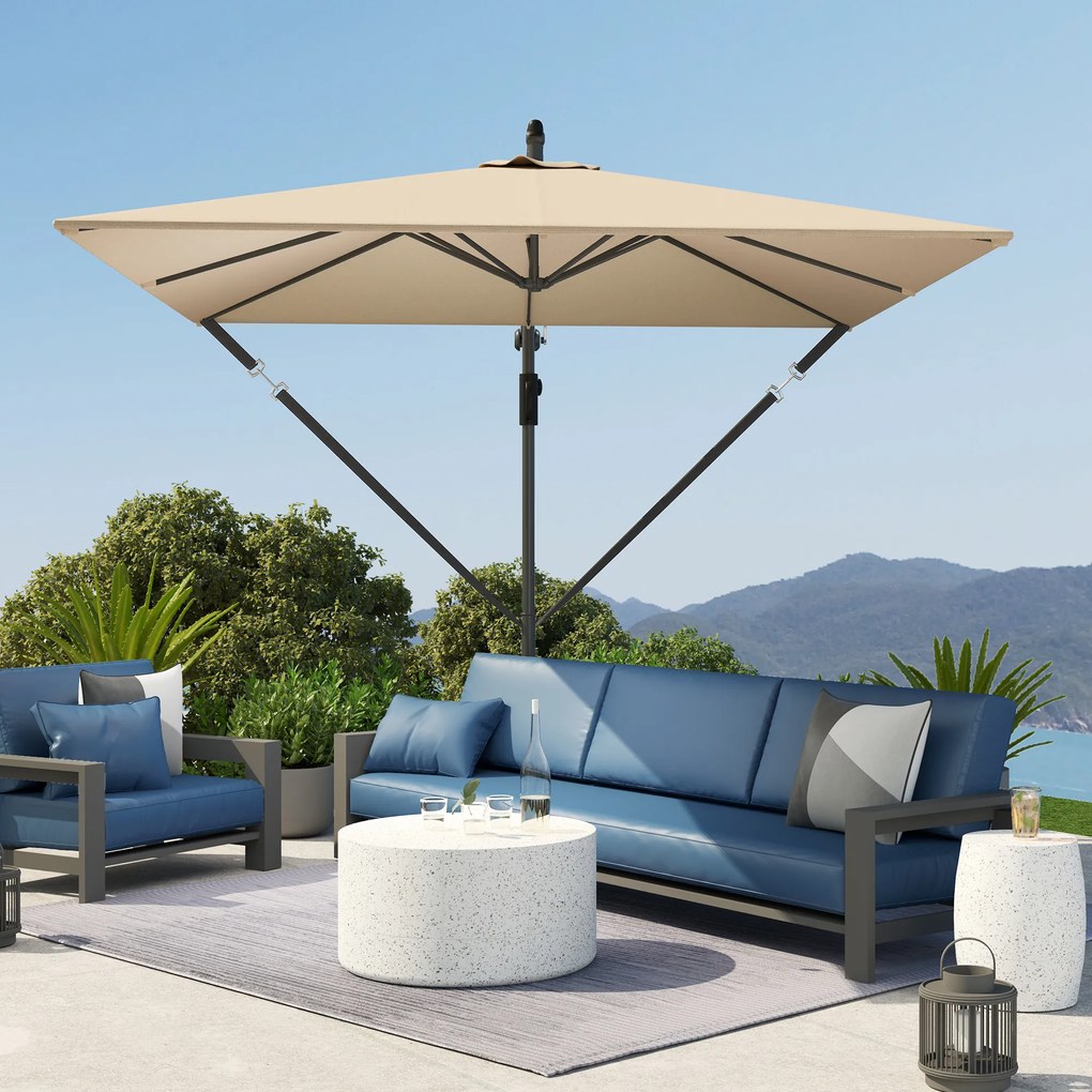 Outsunny Umbrelă Suspendată 2.5x2.5 m cu Acoperire, Corzi Antivânt, Bază în Cruce și Manivelă, Umbrelă de Grădină Inclinabilă și Rotativă 360° din Metal și Poliester 180 g/m², UV50+, Gri | Aosom Romania