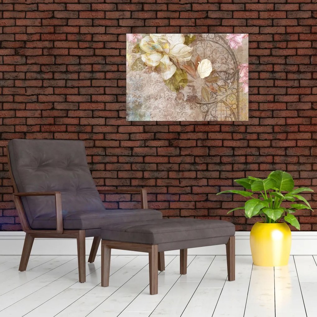 Tablou pe sticlă - Ornament de flori (70x50 cm)