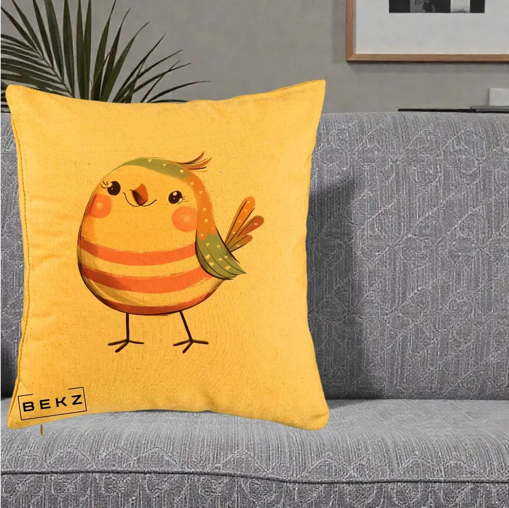 Perna Decorativa Pui Kawaii Pastel Dungat, 40x40 cm, Galben, Husa Detasabila, Perna Inclusa, BEKZ®