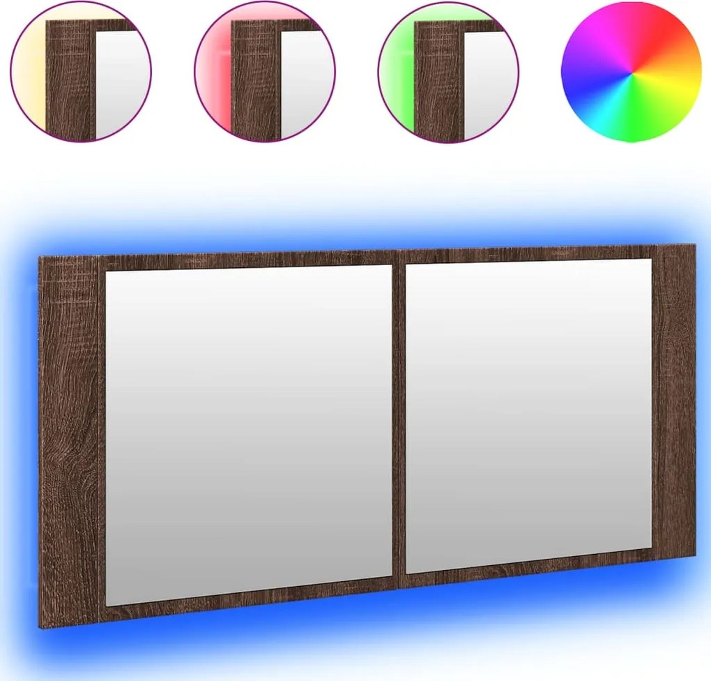 vidaXL Dulap de baie cu oglindă și LED, stejar maro, 100x12x45 cm