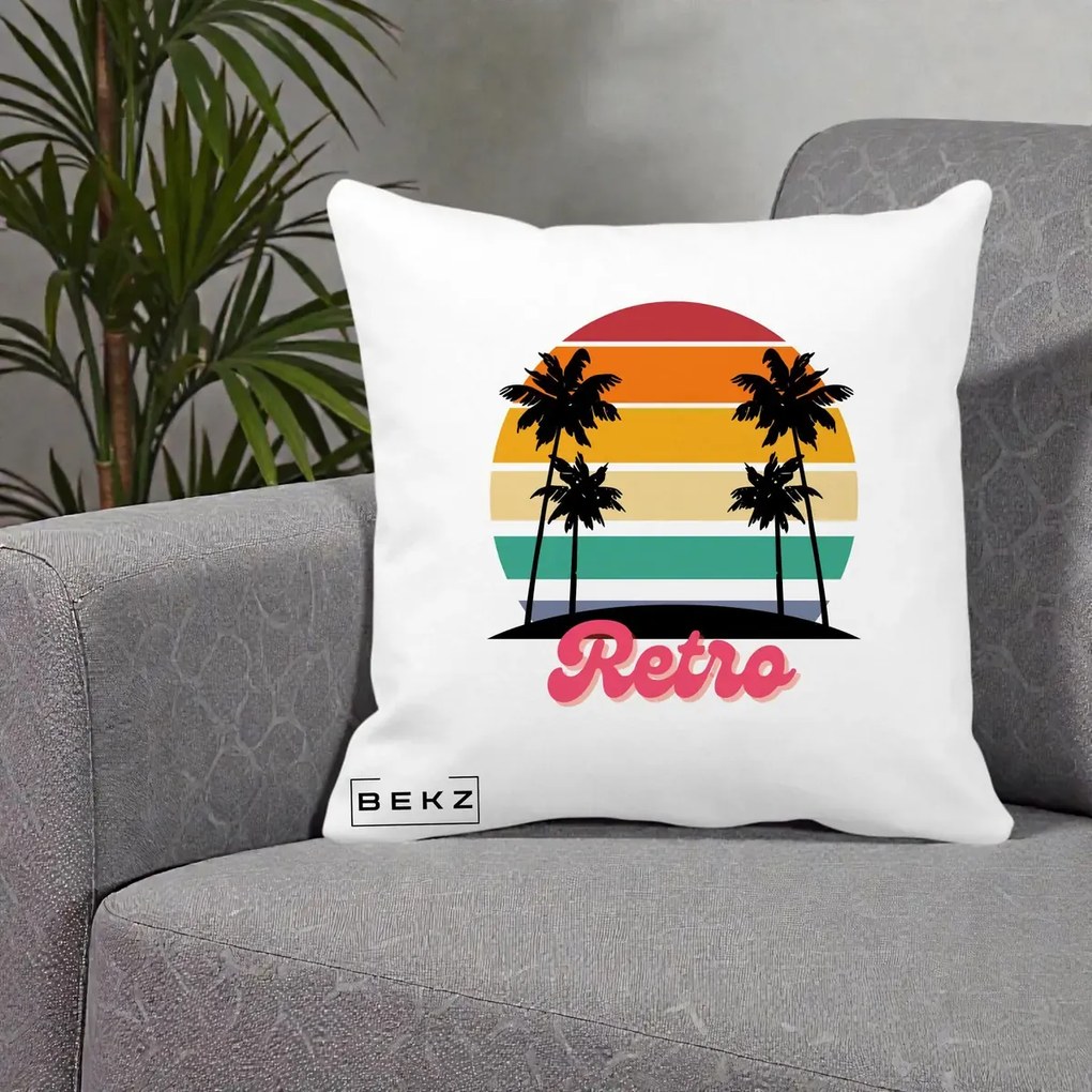 Perna Decorativa Retro Sunset Palmieri, 40x40 cm, Alba Mata, Husa Detasabila, Perna Inclusa, BEKZ®