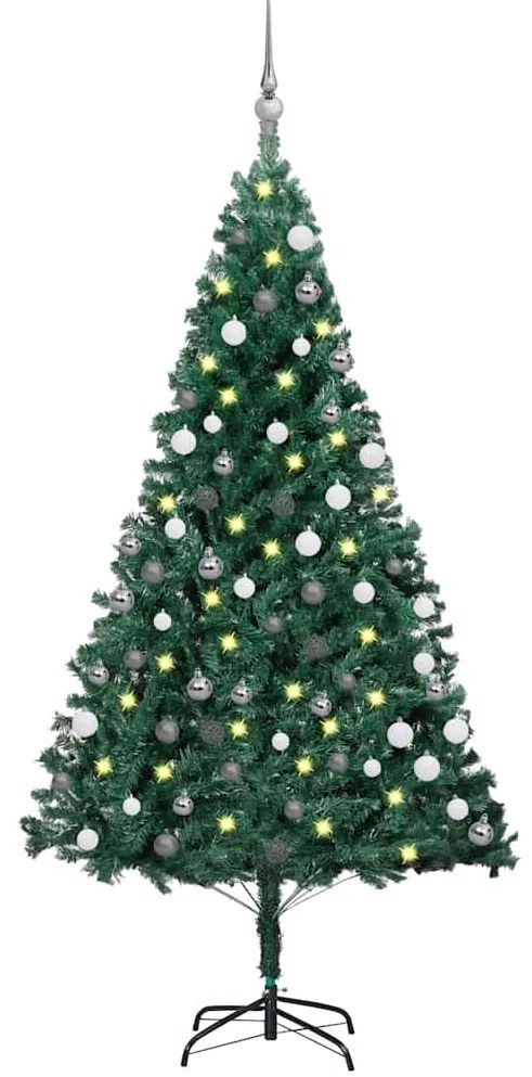 vidaXL Brad Crăciun pre-iluminat cu set globuri, verde, 180 cm, PVC