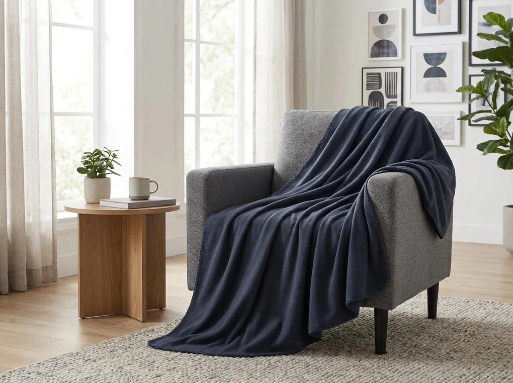Patura fleece FLEORA, albastru inchis-gri Dimensiune: 150 x 200 cm