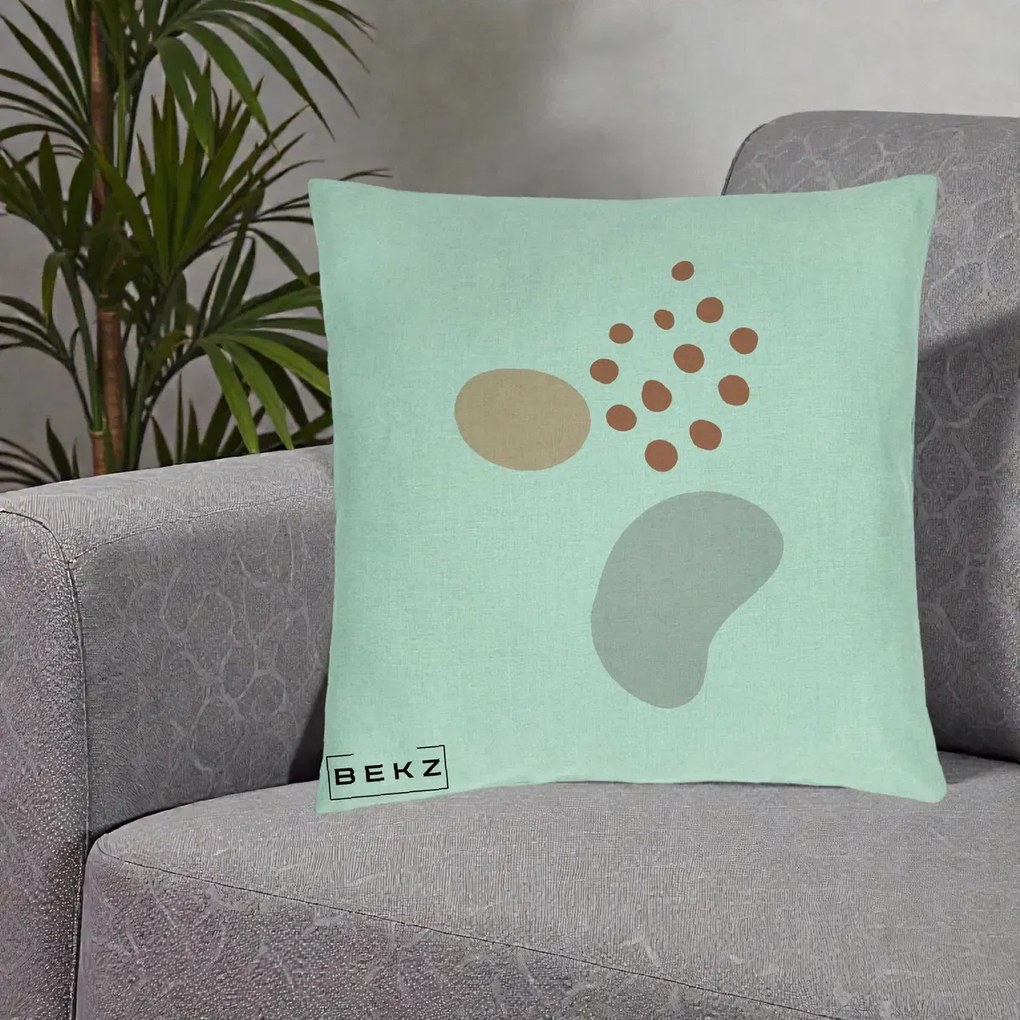 Perna Decorativa Abstract Forme Organice Pastel, 40x40 cm, Verde Menta, Husa Detasabila, Perna Inclusa, BEKZ®