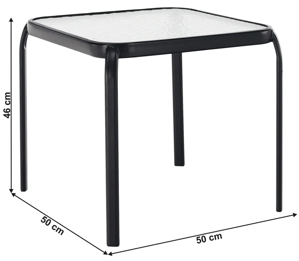 Masă laterală de grădină, oțel negru / sticlă, RAMOL