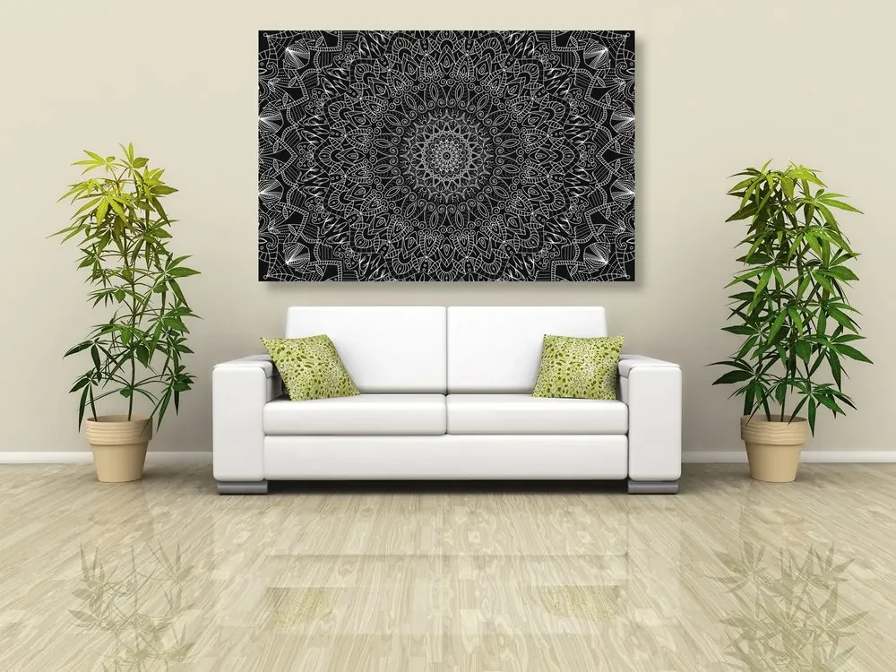 Tablou Mandala decorativă detaliată în design alb-negru