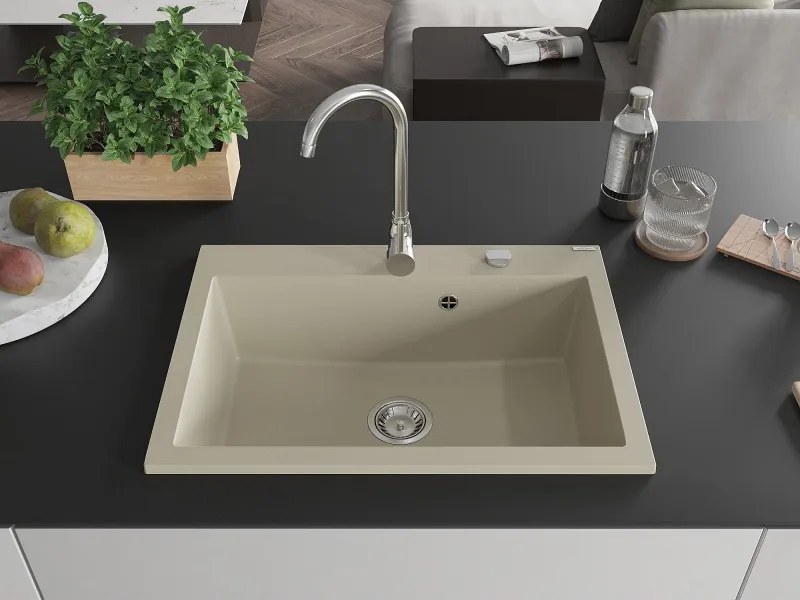 Mexen Elix chiuvetă granit 1-cameră 700 x 500 mm, bej, sifon crom - 6526701005-69