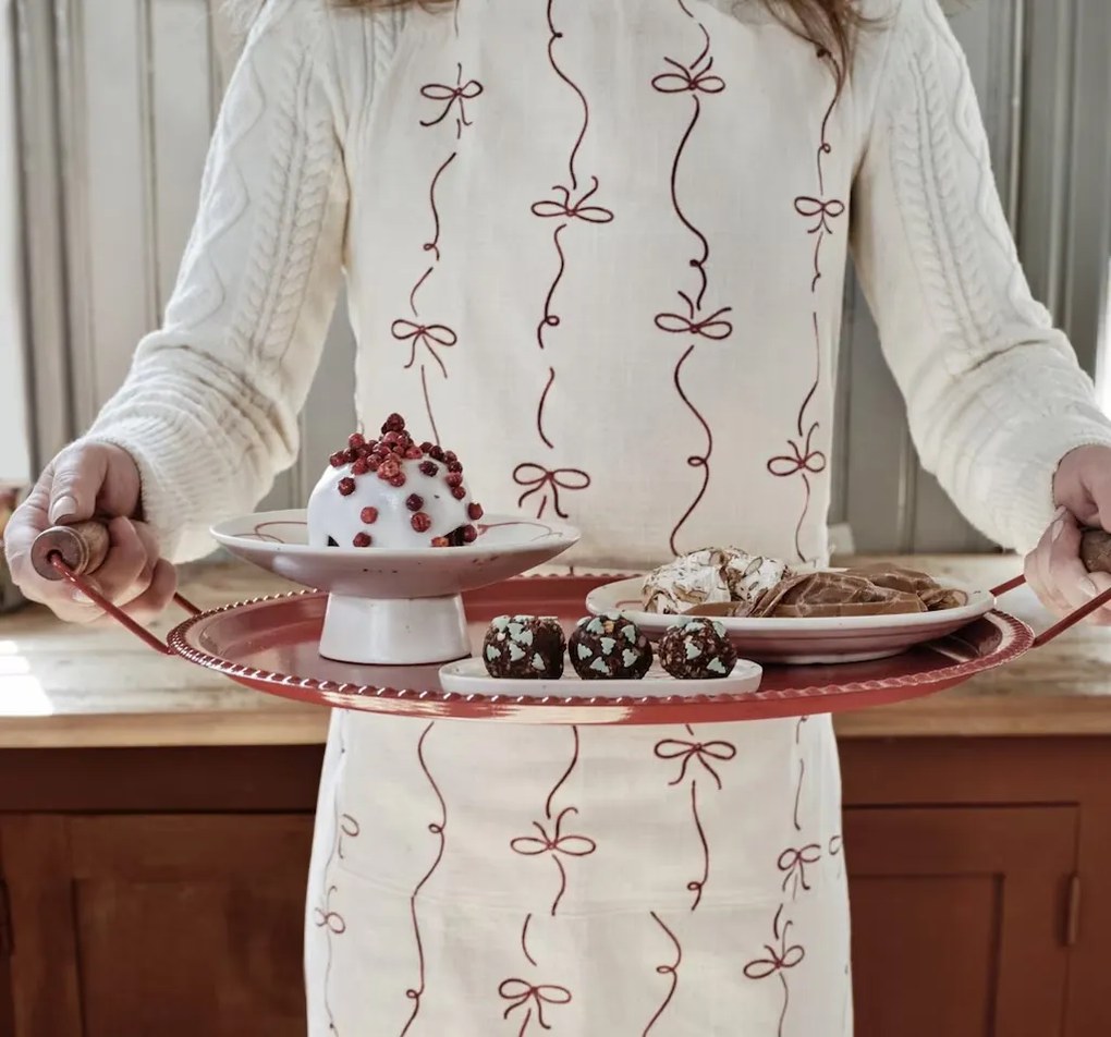 Platou pe picior decorativ vintage din ceramică, alb cu detalii albastre „Viola Bow”