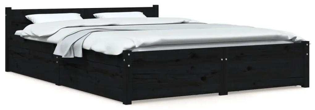 3103568 vidaXL Cadru de pat cu sertare King Size, negru, 150x200 cm