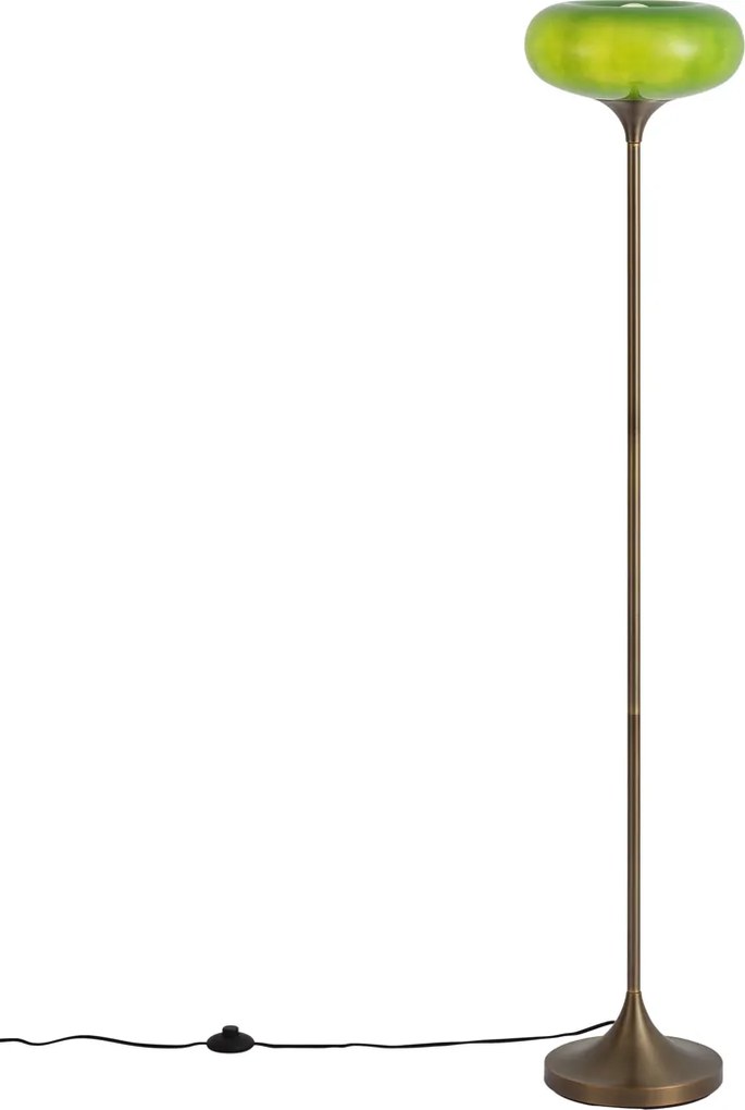 Lampă de podea retro bronz închis cu abajur din sticlă verde 150 cm - Glaze