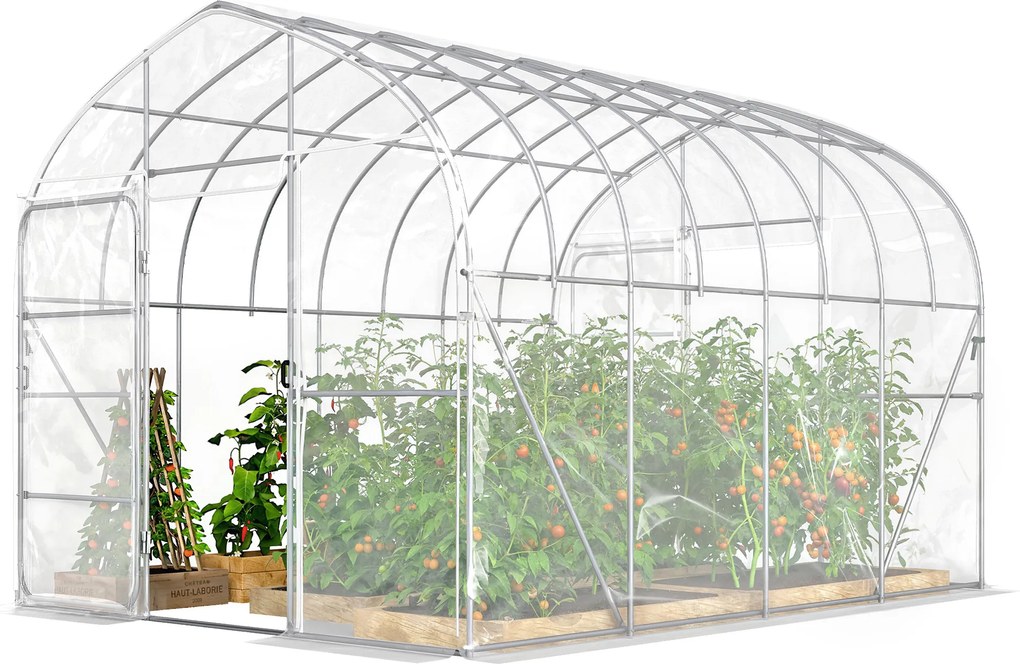 Outsunny Seră tunel cu învelitoare PO, 2 uși cu balamale, seră încălzită cu structură optimizată, transparentă | Aosom Romania