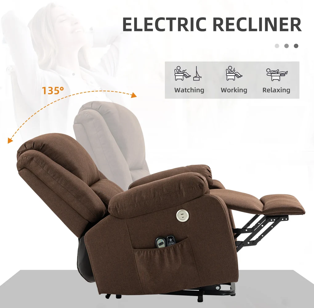 HOMCOM Scaun Electric Rabatabil cu 8 Puncte de Masaj și Suport pentru Picioare, Fotoliu Modern din Țesătură, 87x92x105 cm, Cafea | Aosom Romania