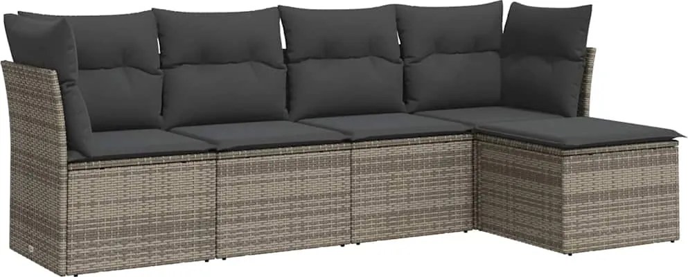 vidaXL Set canapea de grădină cu perne, 5 piese, gri, poliratan