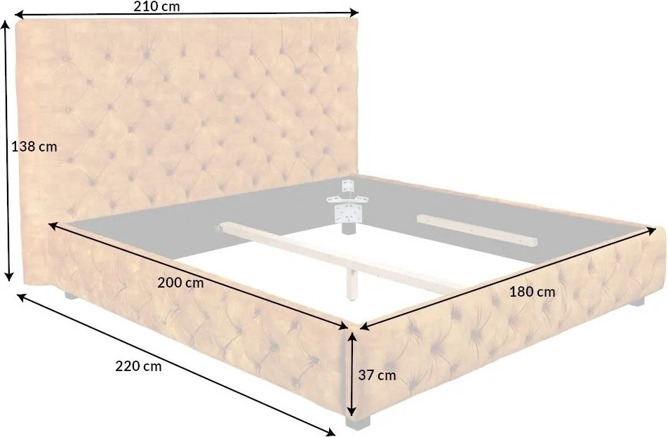 Pat dublu tapitat design modern Paris 180x200cm, galben mustar