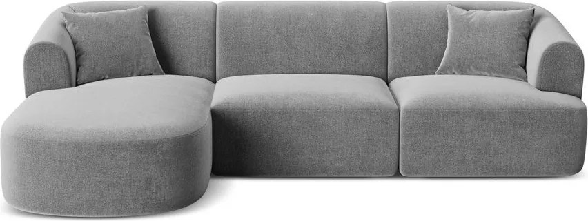 Colțar gri deschis cu tapițerie din catifea (cu colț pe partea stângă/cu șezlong) Campi – Cosmopolitan Design