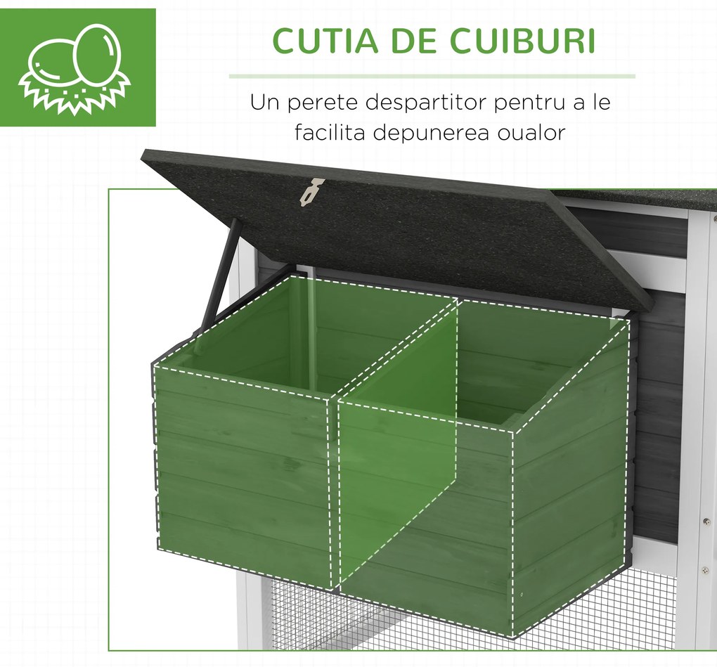 PawHut Cusca pentru Gaini Outoare sau Rate, Cotet Prefabricat din Lemn de Brad cu Acoperis Impermeabil, 178x95x100 cm, Gri