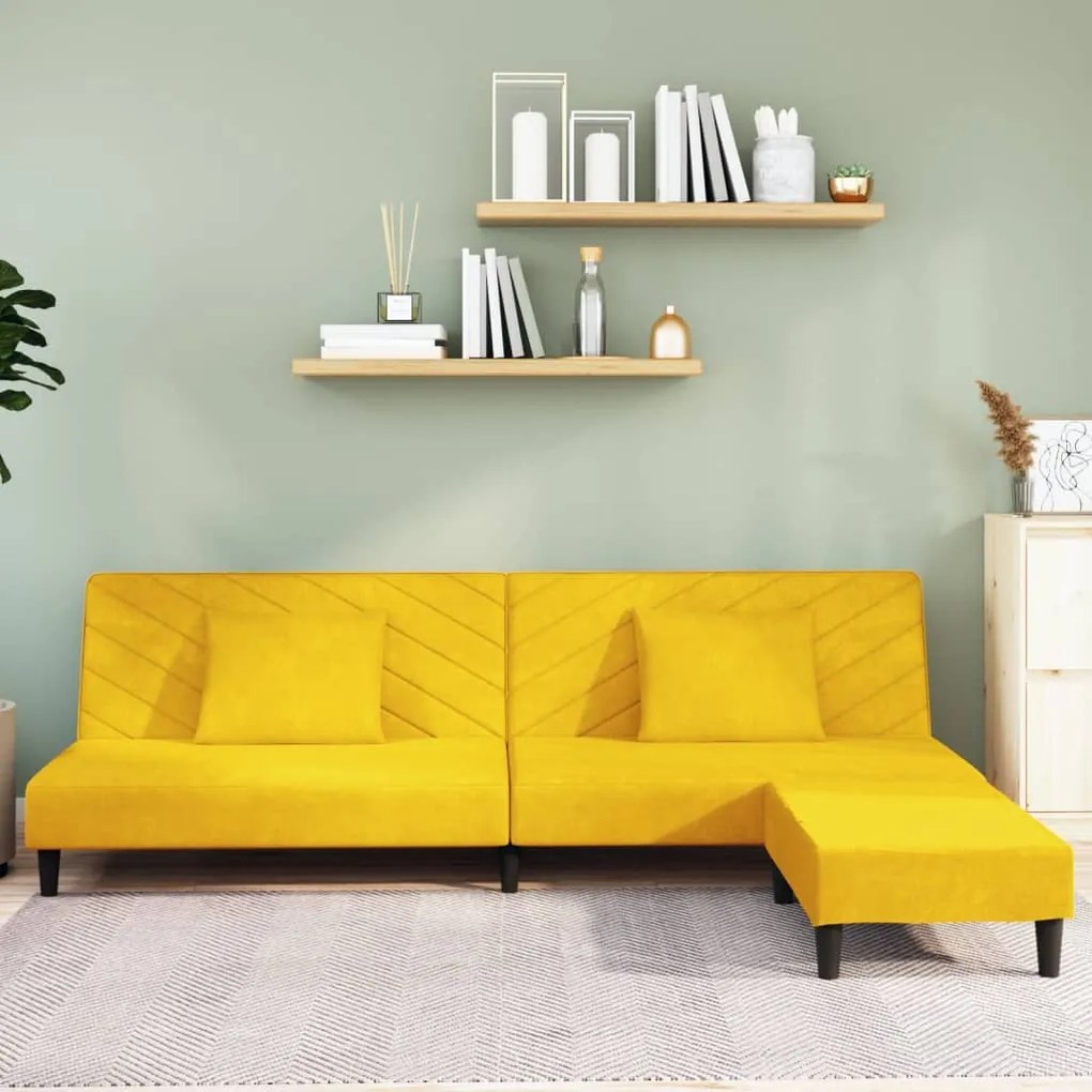3081839 vidaXL Canapea pat cu 2 locuri, 2 perne&taburet, galben, catifea