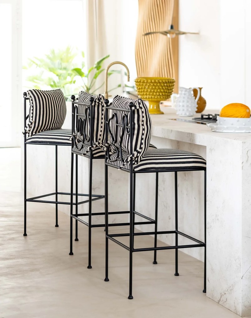 Scaun inalt din metal si bumbac , cu design abstract , "Palm Springs"