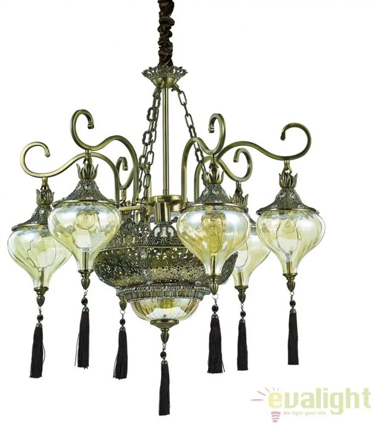 Candelabru LUX design clasic cu 6 brate, din alama finisaj antichizat, HAREM SP9 116006