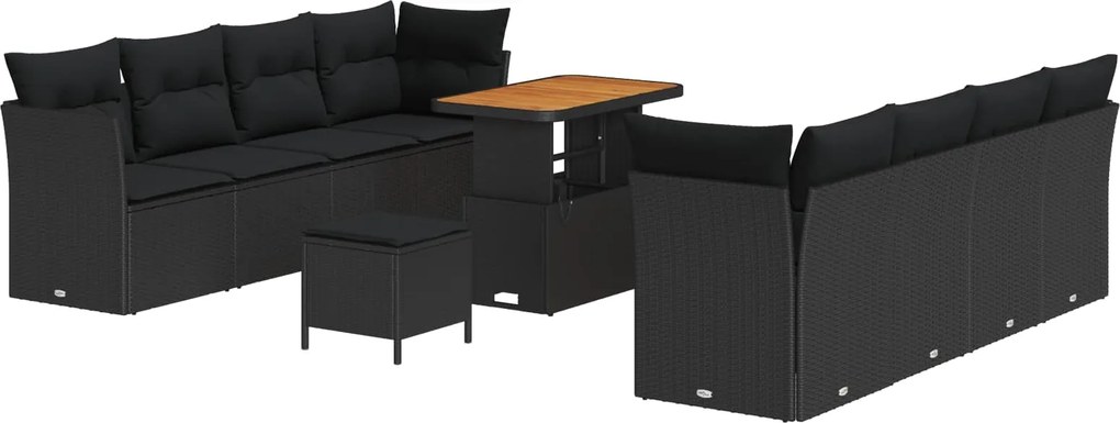 vidaXL Set de canapele pentru grădină cu pernă 11 pcs Negru poliratan