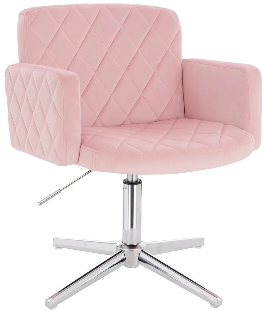 HR802CROSS Scaun Roz Pudra din Catifea cu Bază Cromata