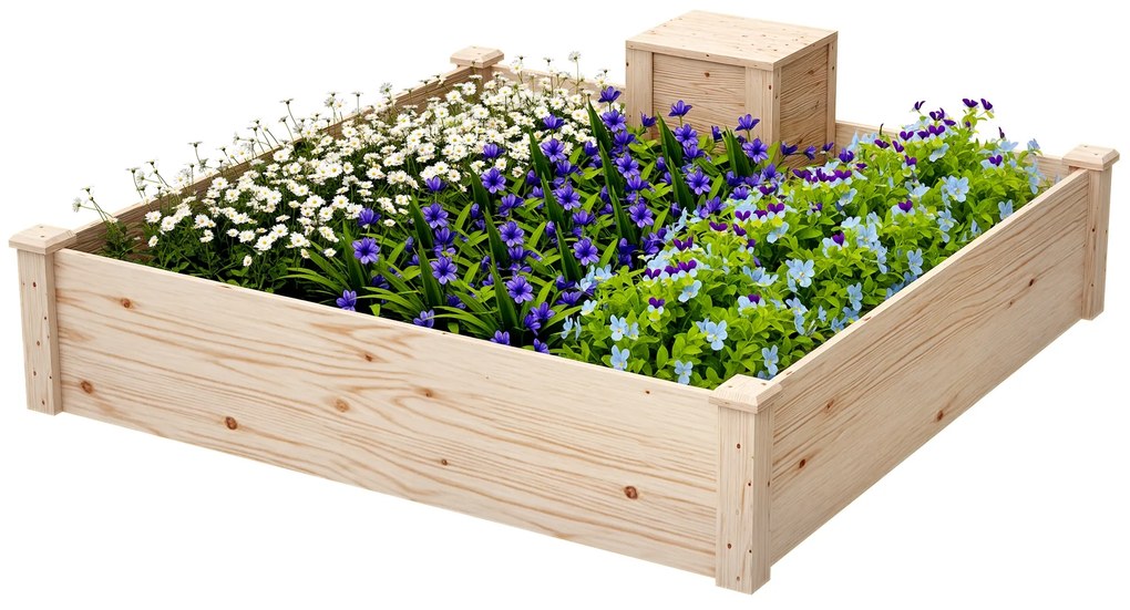 Outsunny Jardinieră de Exterior cu Compostor și Bază Deschisă din Lemn de Brad, 123x123x25,5 cm, Lemn Natural | Aosom Romania