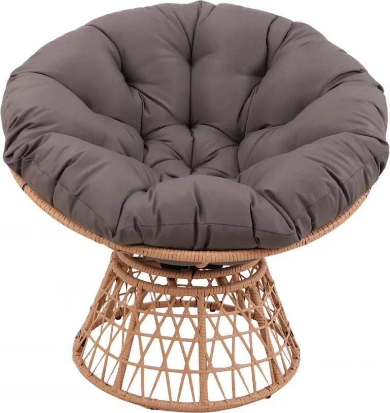 Scaun din ratan PE, rotativ 360 grade, perna Gri– Relaxare premium pentru grădina ta