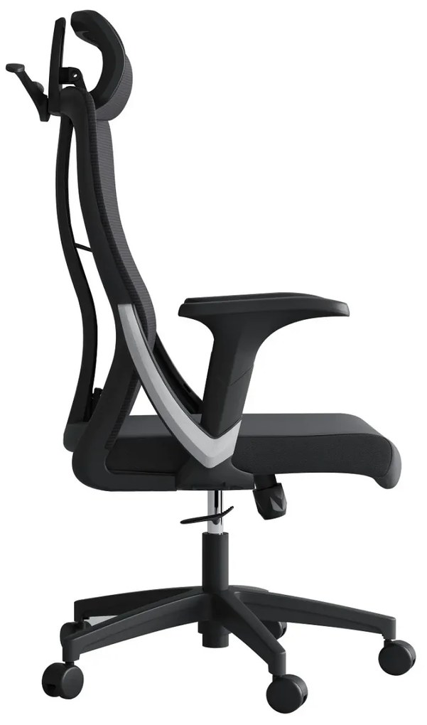 Scaun ergonomic Nicole-H, cu suport lombar cu chilă bionică, mecanism inclinare/blocare, umeras, pivotant, Mesh/Textil, Negru