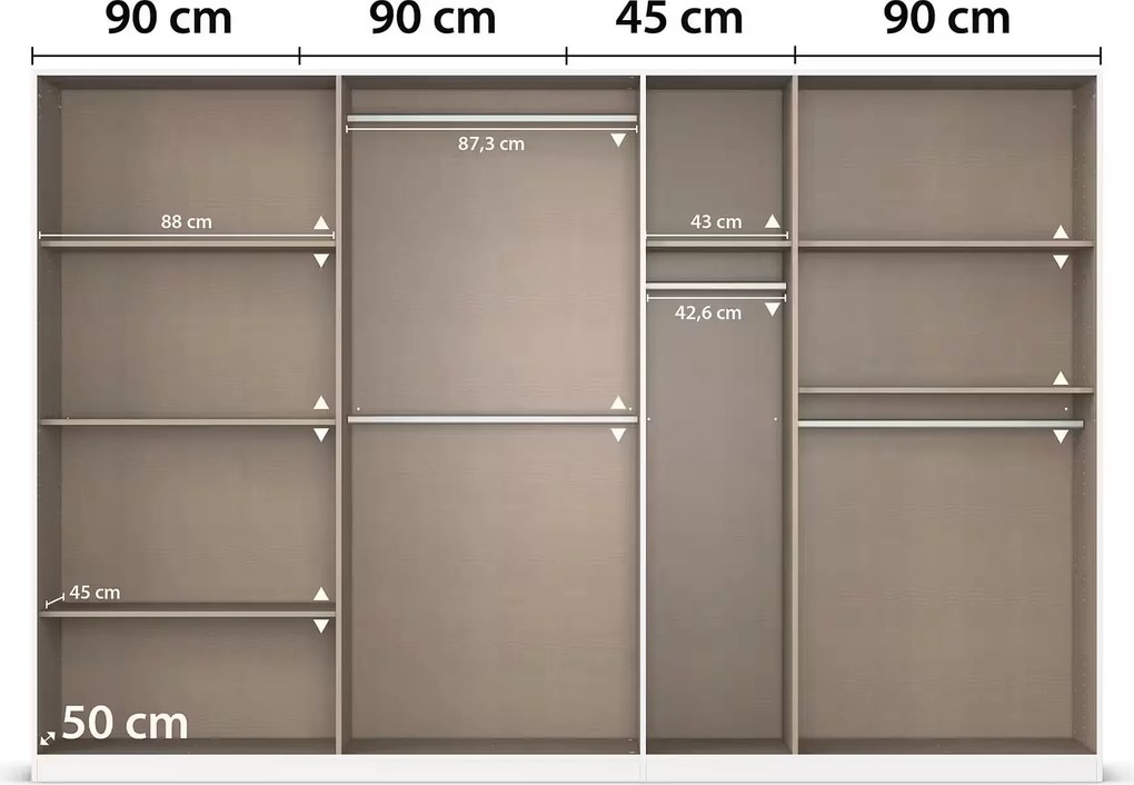 Dulap 315 cm lățime, 7 uși batante, culoare gri metalic, compartimentare premium, 210 cm înălțime